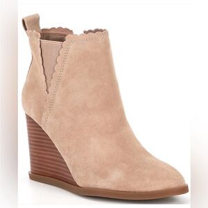 Copper Key Lacey Suede Scalloped Edge Wedge Booties